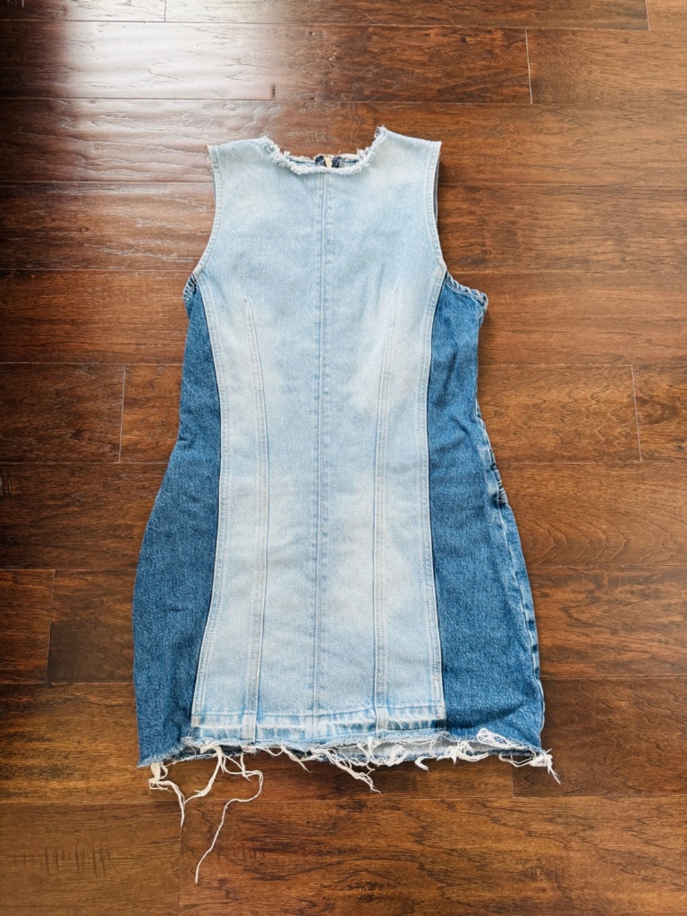 Zara Two-Tone Denim Mini Dress in Light and Dark Blue